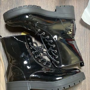 Black Patent leather combat boots